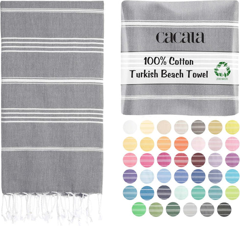 Cacala Lightweight Thin Turkish Beach Towel, 100% Cotton, Sand-Free, Quick-Drying, 37 x 70
