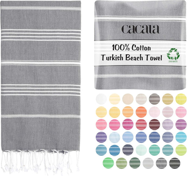 Cacala Lightweight Thin Turkish Beach Towel, 100% Cotton, Sand-Free, Quick-Drying, 37 x 70