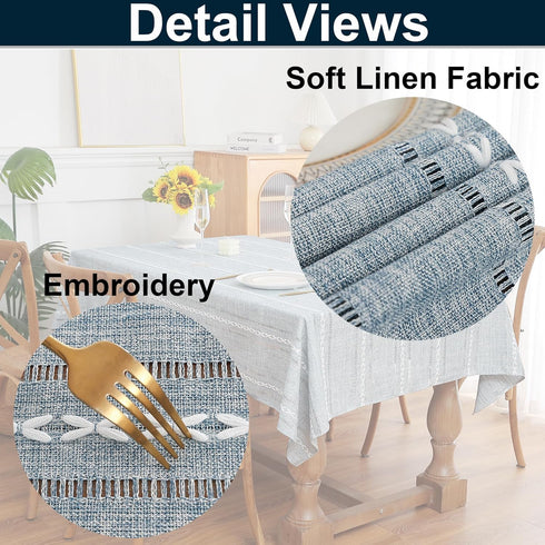 Gernaice 24x24 Inch, Boho Striped Small Square Tablecloth Premium Linen Blend with Cutwork Embroidery, Dustproof