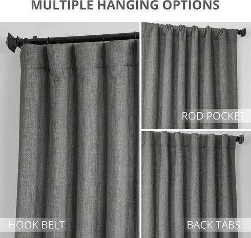 HPD Half Price Drapes Faux Linen Curtains, 1 Panel, 50W x 84L, Textured Room Darkening Blazer Grey