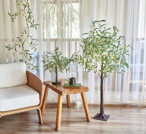 18in 50 Hairui Lighted Small Olive Tree Battery Operated or USB Warm White LED with Timer, Light Up Table Top