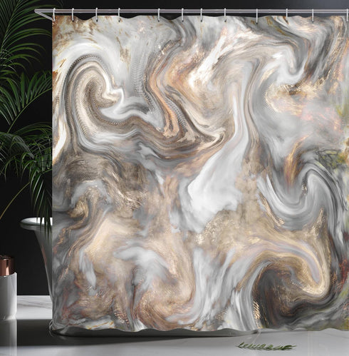 Ambesonne Marble Print Shower Curtain, Retro Style Watercolor Art, Cloth Fabric Bathroom Decor Set with Hooks, 69" W x