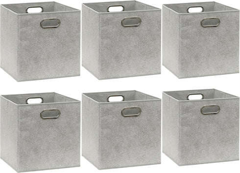 Simple Houseware 6 Pack Printing Fabric Cube Storage Bin with Handle - Gray