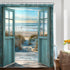 Riyidecor Blue Beach Barn Door Shower Curtain, Ocean Coastal Rustic Scenery, 72Wx72H Inch, Polyester Waterproof with 12