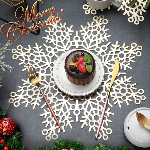 Set 15 Inch Kitchen(Gold,24 Snowflake Placemat Pressed Vinyl Metallic Christmas Washable Heat Resistant Non Slip