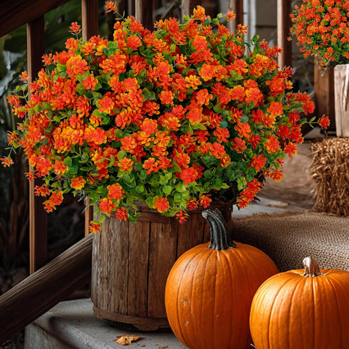 Artificial Fall Flowers Outdoor Fake Mums - 12 Bundles UV Resistant No Fade Faux Plastic Greenery for Garden Porch