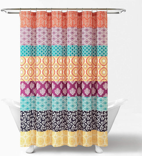 Lush Decor Bohemian Stripe Shower Curtain, 72" W x 72" L, Fuchsia & Orange, Striped Fabric Shower Curtain