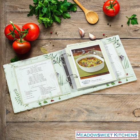Meadowsweet Kitchens Recipe Card Holder Cookbook Mini 2 Ring Binder Organizer with 25 4 x 6 Cards