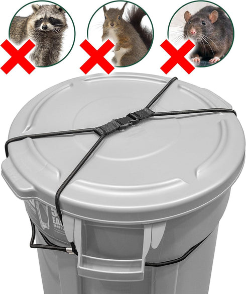 Encased Trash Can Lock for Animals/Raccoons, Heavy Duty Nylon Bungee Cord for Large Outdoor Garbage Lid Lock