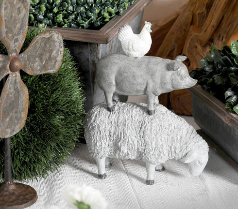 Deco 79 Polystone Farm Animals Decorative Sculpture, Stacked Home Decor Statue, 9" x 4" x 12", Gray