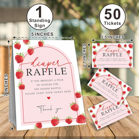 50 1 B10 Baby Shower Diaper Raffle Game Kit, Strawberry Arch, Tickets & Standing Sign, Decoration for Baby Shower