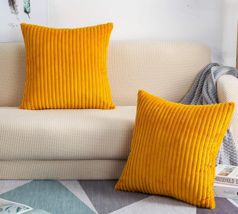 TangDepot Set of 2 Soft Plush Velvet Big Striped Corduroy Decorative Throw Pillow Covers, Euro Shams (24"x24" 2 Pieces,