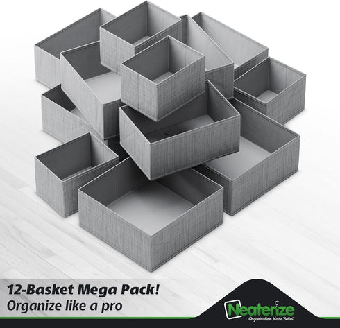 Drawer Organizer Clothes Set of 12 Grey - Dresser Organizer for Nursery, Bedroom, Closet