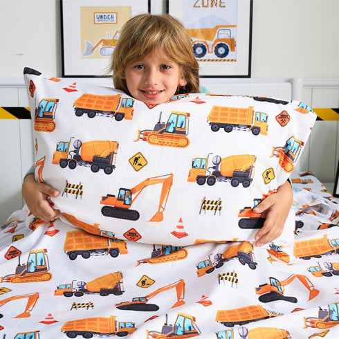 Set 4 Cozy Set, Joiedomi Kids Full Sheet Construction Vehicle - Piece Soft Microfiber Bed Sheets - Deep Pocket Wrinkle