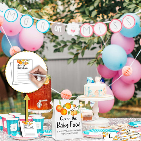 Set, 1 25 6 -A07 Guess the Baby Food Party Games, Baby Shower Game Standing Sign + Answer Cards + Number Cards, Little