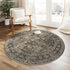 Brown Round Area Rug - 3ft Entryway Rug, 3x3 Circle Vintage Indoor Kitchen Washable Door Mat, Living Room Carpet,