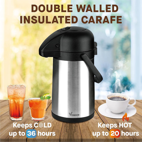64 Oz Airpot Coffee Dispenser with Pump, Insulated Thermal Carafe, Stainless Steel Hot Beverage Dispenser
