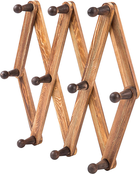 MyGift 10 Hook Burnt Wood Wall Mounted Expandable Accordion Peg Coat Rack for Entryway or Garage