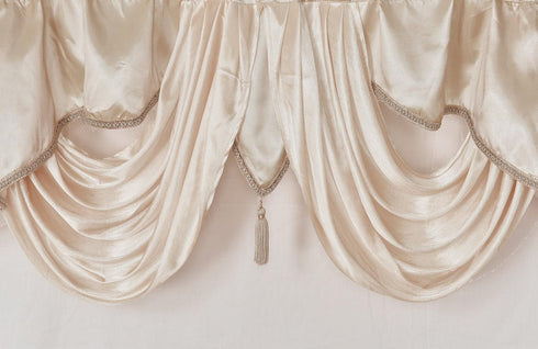 GOHD Valarie Fancy Window Valance, 54 x 18, Taffeta Fabric with Soft Satin Swag, Coffee
