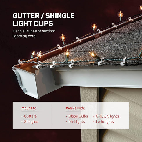 SEWANTA Christmas Light Clips - Set of 200 Mini Clips for Gutters and Shingles, Hanging Outdoor Lights
