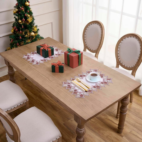 14x20 Set 2 (Set 2, White Dark Red Linen Lace Placemats of Coffee Table Topper Dresser Scarf Place Mats of Dark Red)