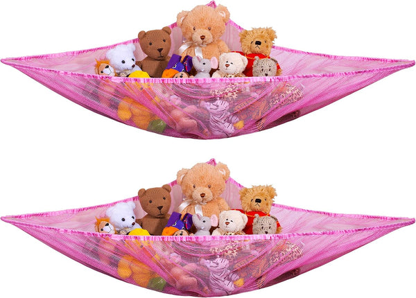 Handy Laundry Jumbo Toy Hammock, Pink, 2-Pack, Organize Stuffed Animals & Children's Toys, Expands to 5.5 Feet