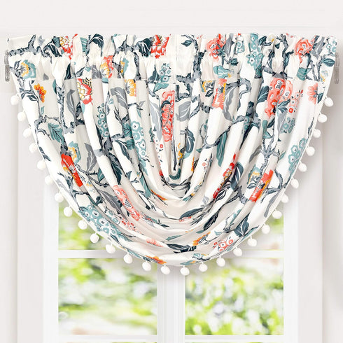 DriftAway Ada Botanical Print Lined Thermal Insulated Window Valance, 52 Inch by 18 Inch, Ivory Orange Teal