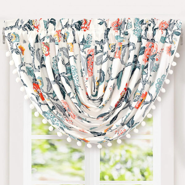 DriftAway Ada Botanical Print Lined Thermal Insulated Window Valance, 52 Inch by 18 Inch, Ivory Orange Teal