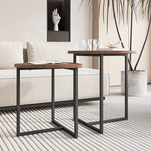 HOJINLINERO Set 2 Round Coffee Table of End Tables for Living Room,Black Small Coffee Table Living Room Table,Metal