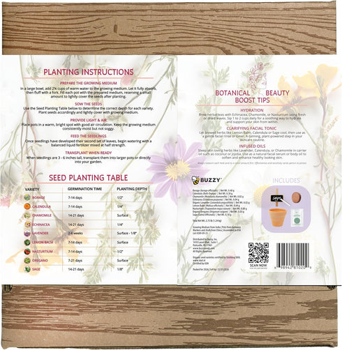 9 BUZZY Seeds Apothecary Garden Wellness Kit with Varieties of Non-GMO Flower and Herb Seeds, Terracotta Pots, Growing