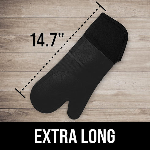 HOMWE Extra Long Professional Silicone Oven Mitt, Oven Mitts with Quilted Liner, Heat Resistant Pot Holders, Flexible Oven Gloves, Black, 1 Pair, 14.7 Inch by HOMWE