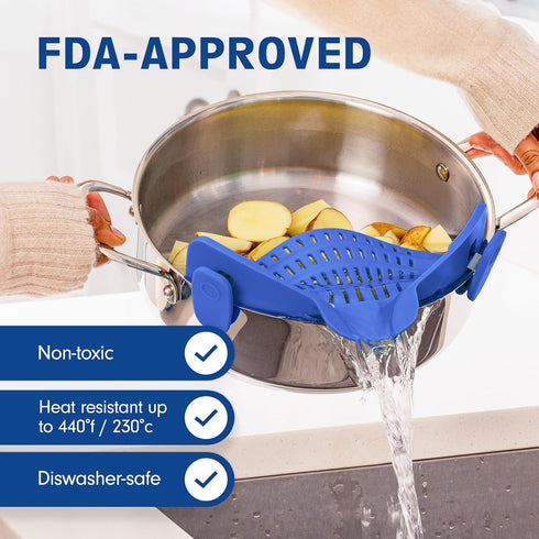 Kitchen Gizmo Snap N' Strain, Silicone Clip-On Colander for Vegetables and Pasta, Essential Cooking Tool