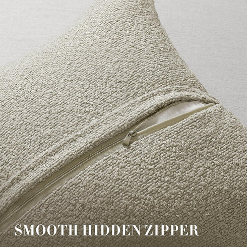 24 24 Inch Set 2, Cozy Throw Pillow Covers x of Beige Decorative Accent Solid Boucle Textured Pillow Cover, Neutral