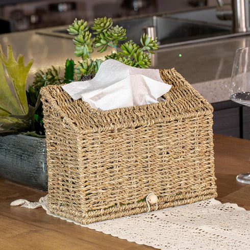Seagrass Hand Towels Box Cover for Kleenex Disposable Paper Hand Towels, Handwoven Towel Holder, Wicker Tissue Box