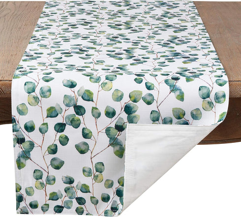 SARO LIFESTYLE Eucalyptus Leaf Table Runner, 16"x120" Eucalyptus Design