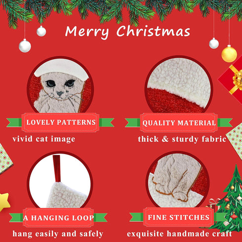 WEWILL 20'' Cute Cat Christmas Stockings, Embroidered Xmas Socks Holiday Party Gift