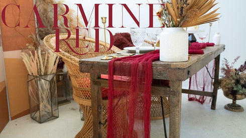 LS Designs Rustic Gauze Cheesecloth Table Runner - 36 x 180 inches (Carmine Red), Open Edge, Non-seared for Weddings