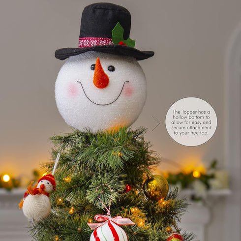 Ornativity Snowman Head Tree Topper, Xmas Holiday Decor, 10" Winter Snow Man Topper Ornament for Christmas Tree
