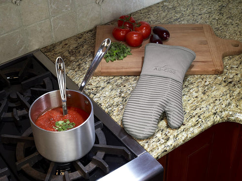 All-Clad Premium Silicone Oven Mitt, 14"x7", Heat Resistant to 500 Degrees, 100% Cotton & Silicone, Titanium Gray