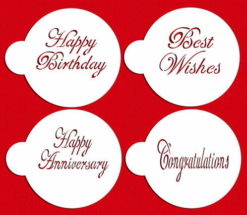 Designer Stencils Script Celebration Cake Stencils Set, Beige/Semi-Transparent