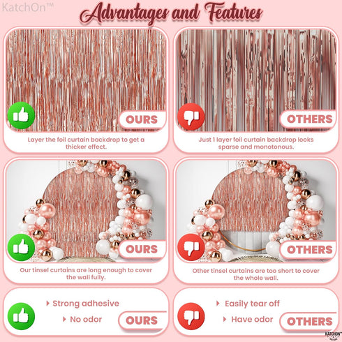KatchOn Rose Gold Fringe Curtain, XtraLarge 3.2x8 Feet, Pack of 2 | Rosegold Backdrop for Anniversary, Wedding,