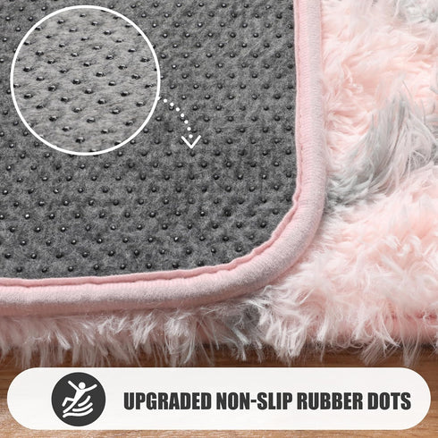 Moroccan Area Rug 4x6, Fluffy Pink and Grey Trellis Shaggy Rug for Girls Bedroom, Soft Plush Carpet for Living Room