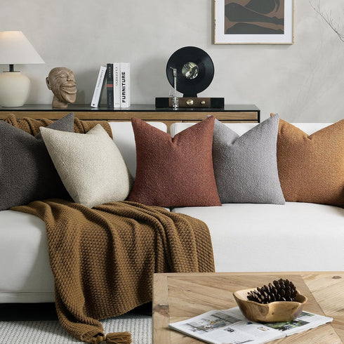 20 20 Inch Set 2, Cozy Throw Pillow Covers x of Beige Decorative Accent Solid Boucle Textured Pillow Cover, Neutral