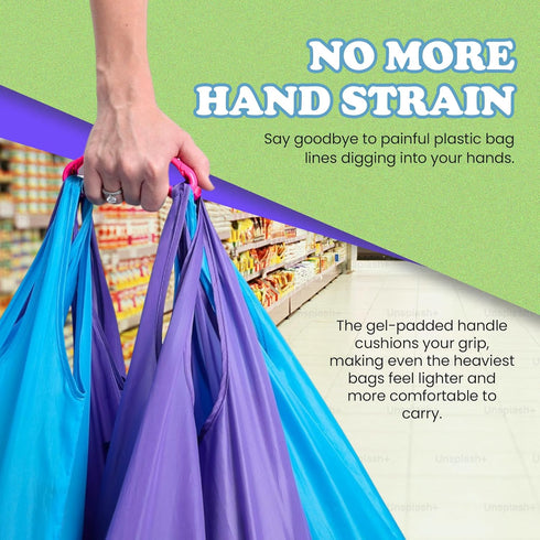 Click & Carry Grocery Bag Holder & Plastic Bag Carrier - Hands-Free Shopping Assistant, 100lb Capacity, Gel Padded
