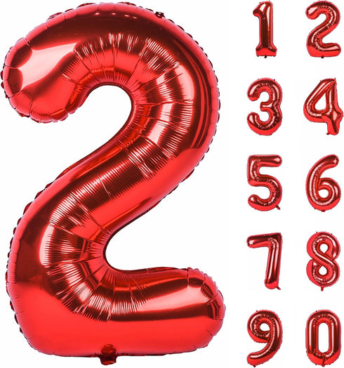 40 Inch Red Big Number 2 Birthday Party Decoration - Foil Polyester Film Balloons for Anniversary Party Wedding for
