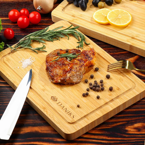 Daniks 100% Organic Bamboo Cutting Board, Heavy Duty Wood Chopping Board, Extra-Thick for Serving, 13x9"