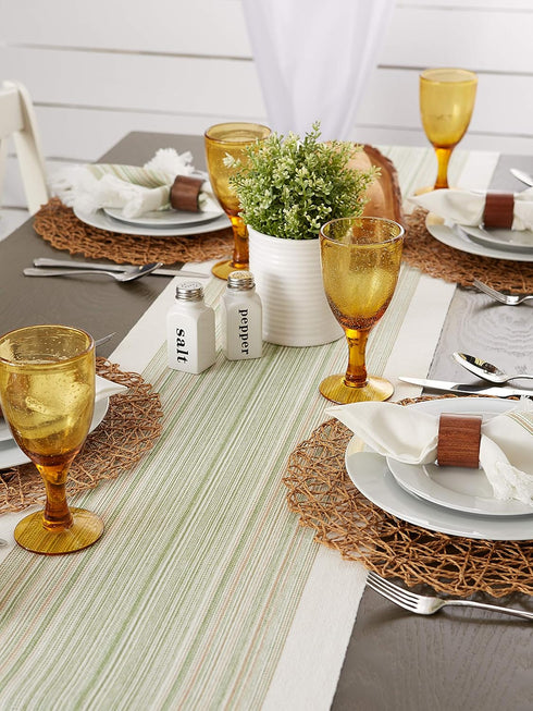 DII Fringed Stripe Tabletop Runner - Everyday Collection, 14x72, Thyme