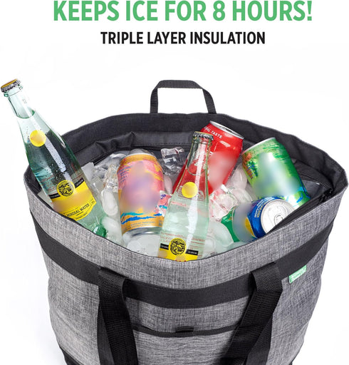 Jumbo Insulated Cooler Bag (Charcoal) with HD Thermal Insulation - Premium, Collapsible Soft Cooler Makes a Perfect