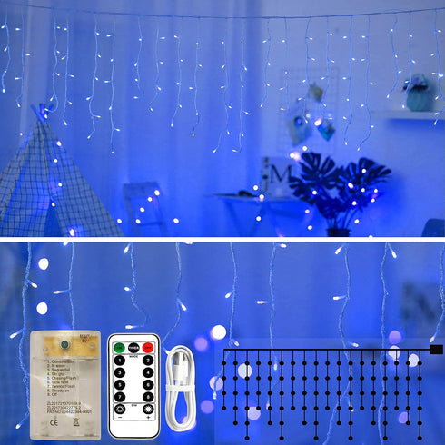 Lxhaung Icicle Lights 90 LED 10 ft Short Curtain Lights with 8 Modes