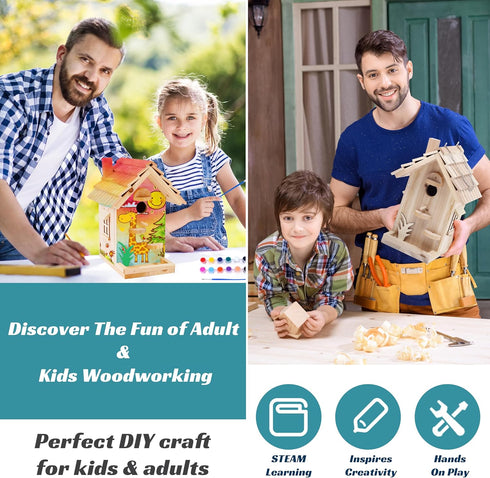Rioychan 8.5in) Wooden Birdhouse Kit for Adults to Build, DIY Bird House Craft Kits to Paint, Adult Woodworking
